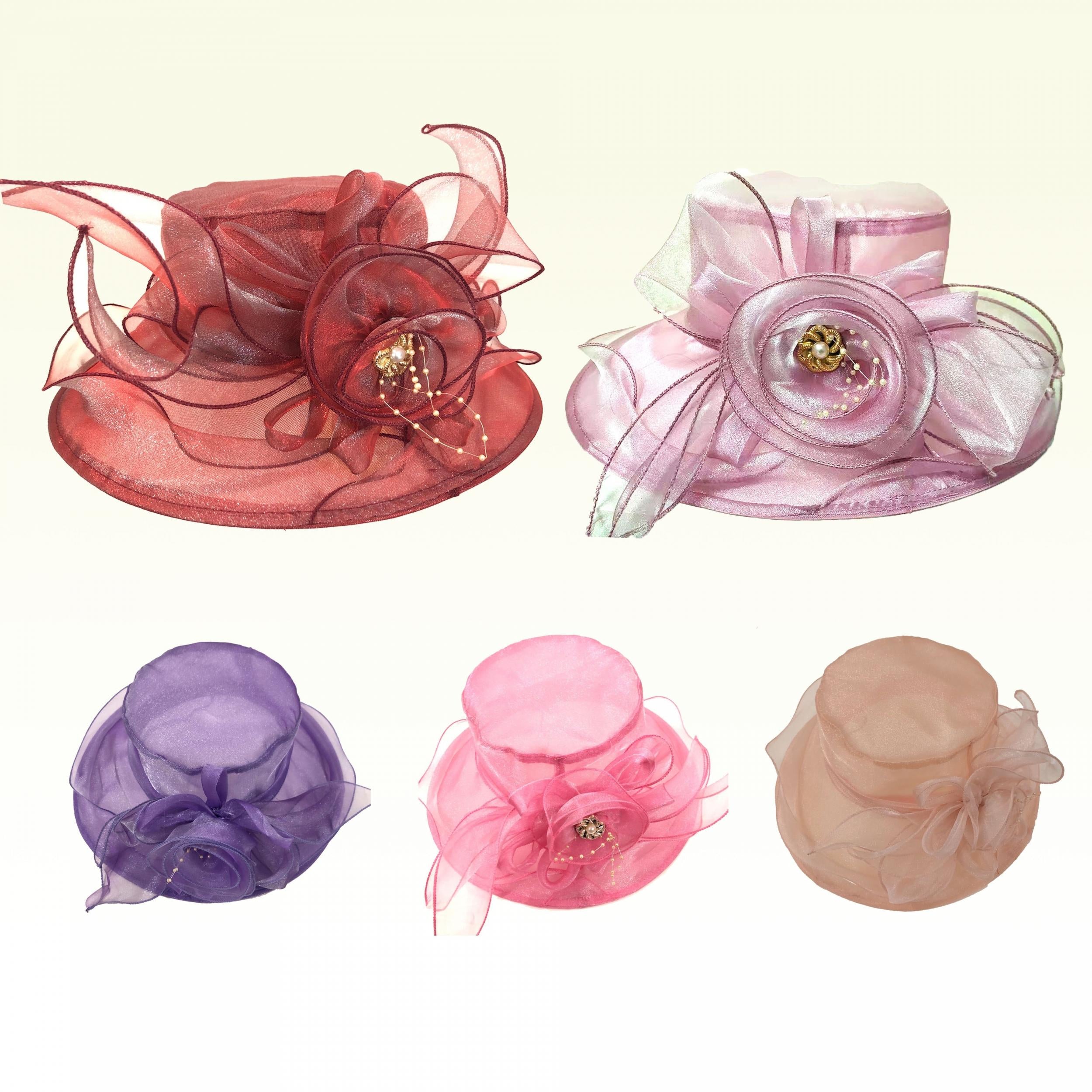 Mesh Flower Decor Derby Hat Organza Sun Hat Church Hat For Wedding Bridal