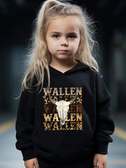 Bull Pattern Long Sleeve Hooded Sweatshirt Girls Comfy Hoodies Pullover