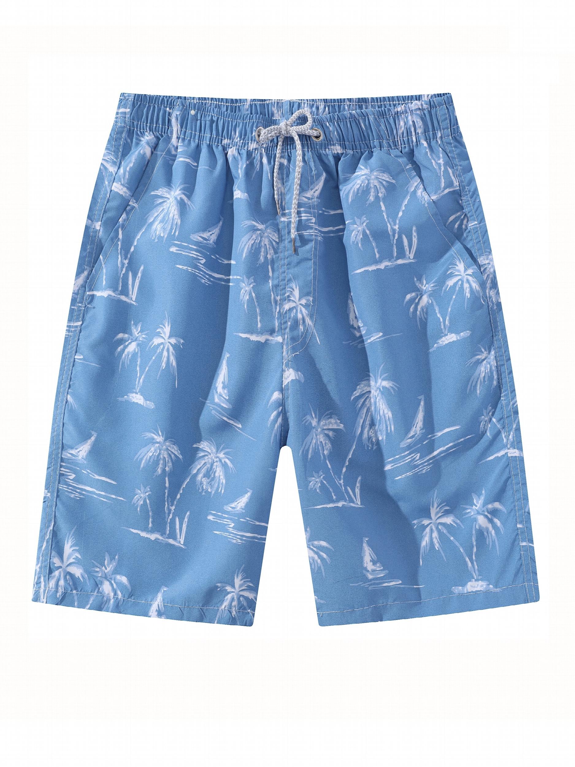 Coconut Palm & Dog Pattern Beach Shorts Men's Quick Drying Waist Drawstring Shor