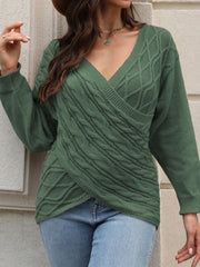 Cable Knit Wrap Cross V Neck Jumper
