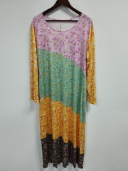 Colorblock Floral Print Maxi Dress