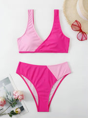 Stretchy High Cut Bikini Set V Neck 2 Piece Sexy Swimsuit