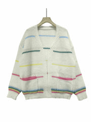 Striped Open Front Pocket Cardigan Long Sleeve Cardigan