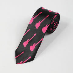 Guitar Print Necktie Solid Casual Tie for Women