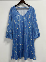 Women's Plus Floral Print Layered Bell Sleeve V Neck Mini Dress