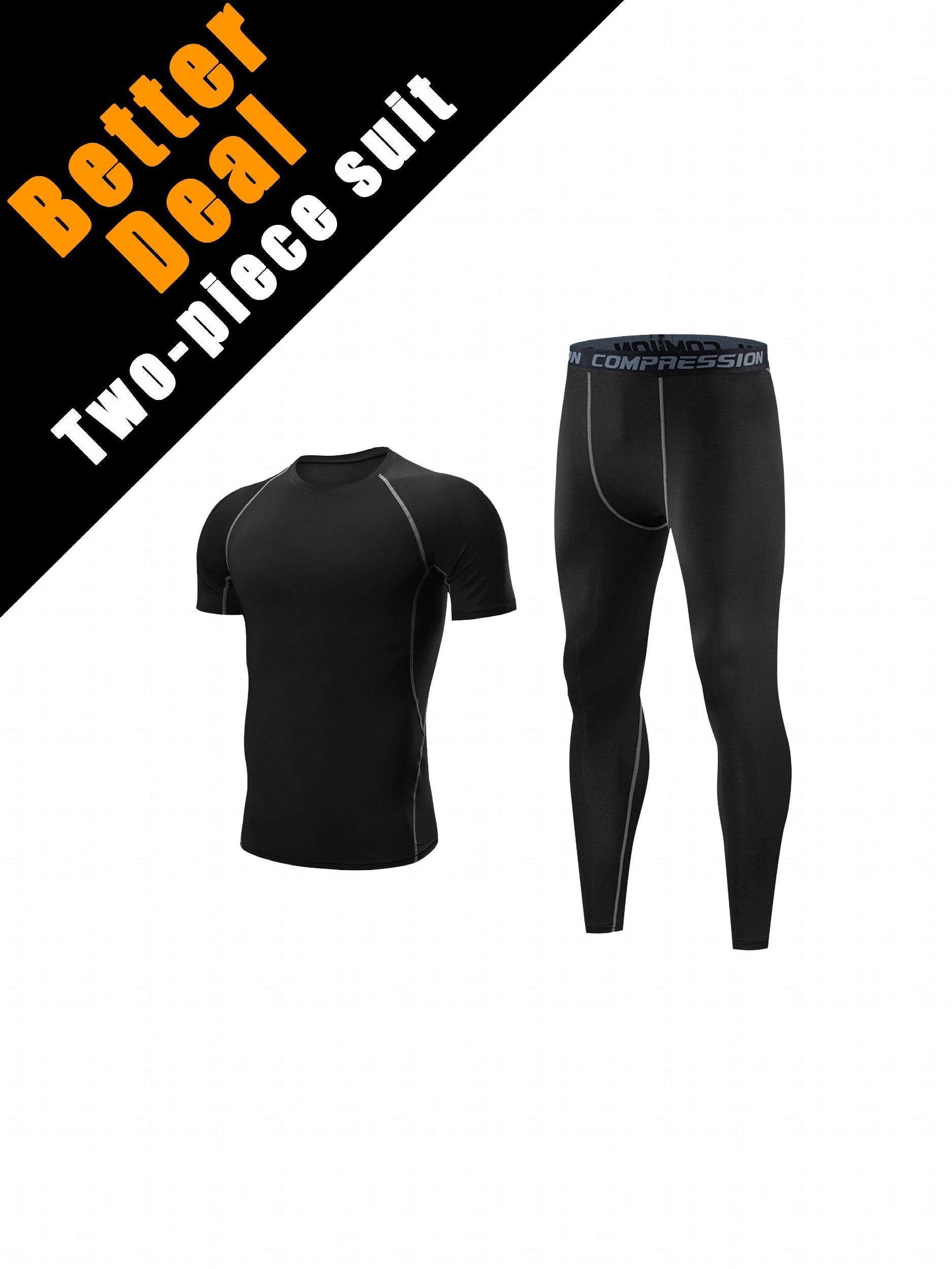 Men's Compression Athletic Tracksuit Short Sleeve Jersey And Leggings