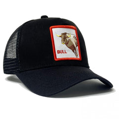 Embroidered Bull Pattern Mesh Baseball Cap Adjustable Hat