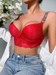 Lace Push Up Bra with Rhinestone Straps