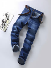 Men's Retro Slim Stretch Jeans Mid Waist Zipper Denim Pants