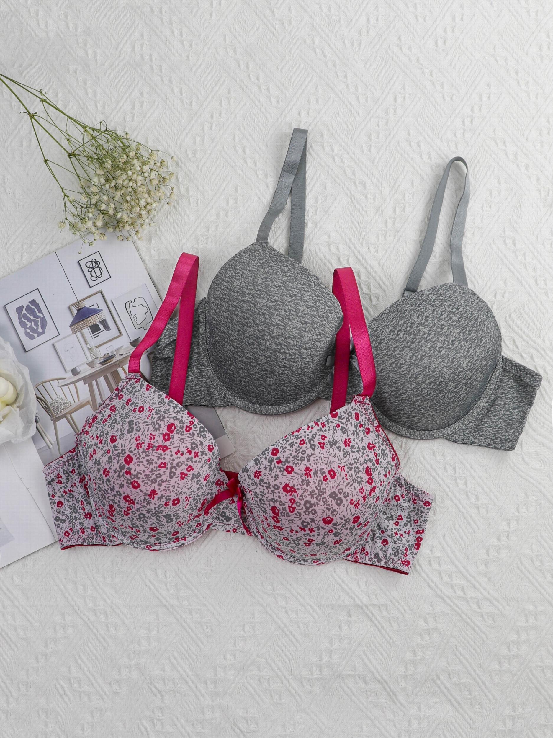 2 Pack Plus Size Bow Knot Underwire Bras Set Women's Full Coverage