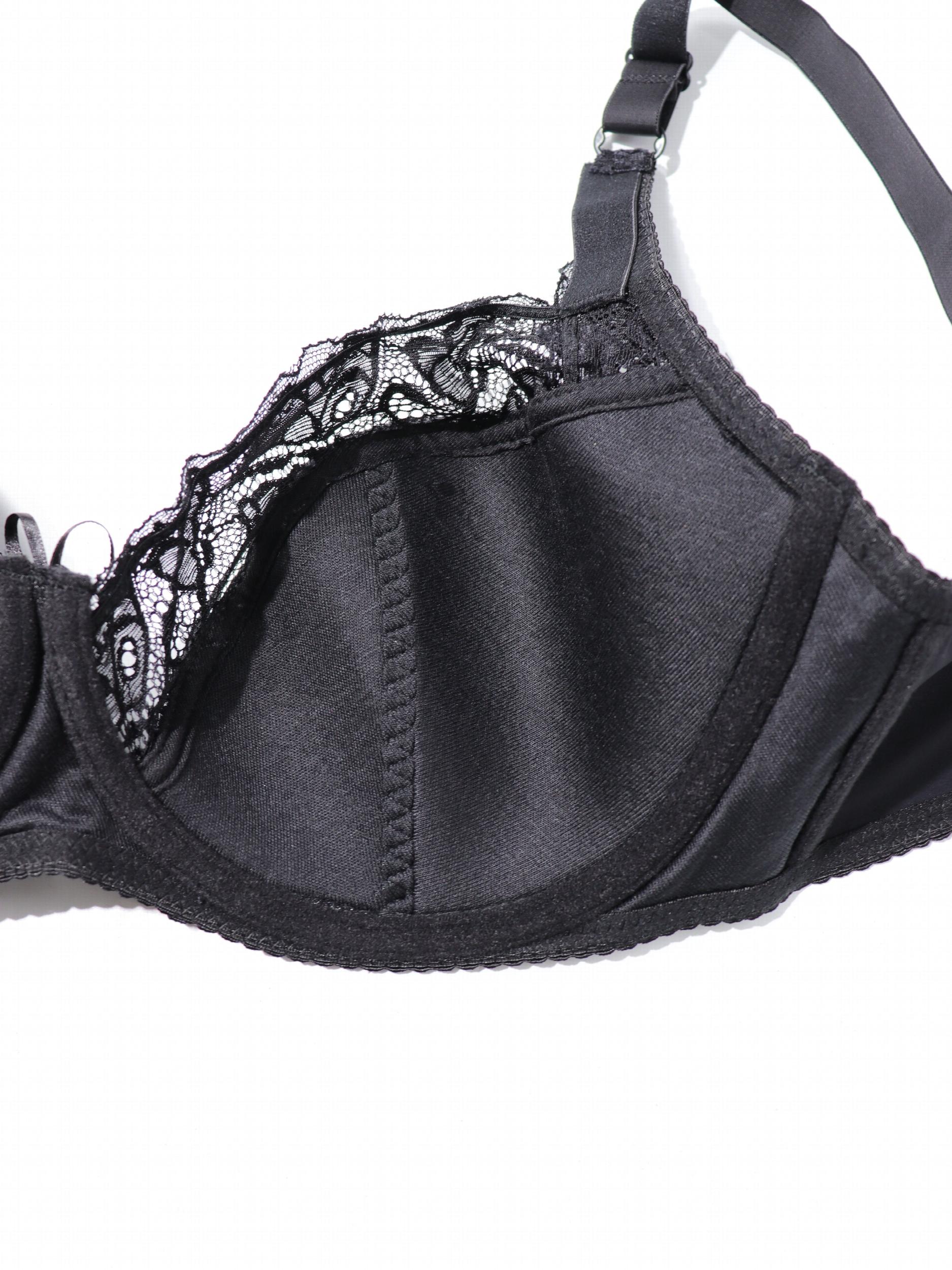 Sexy Bra Women's Plus Solid Contrast Lace Semi Sheer Underwire Bra