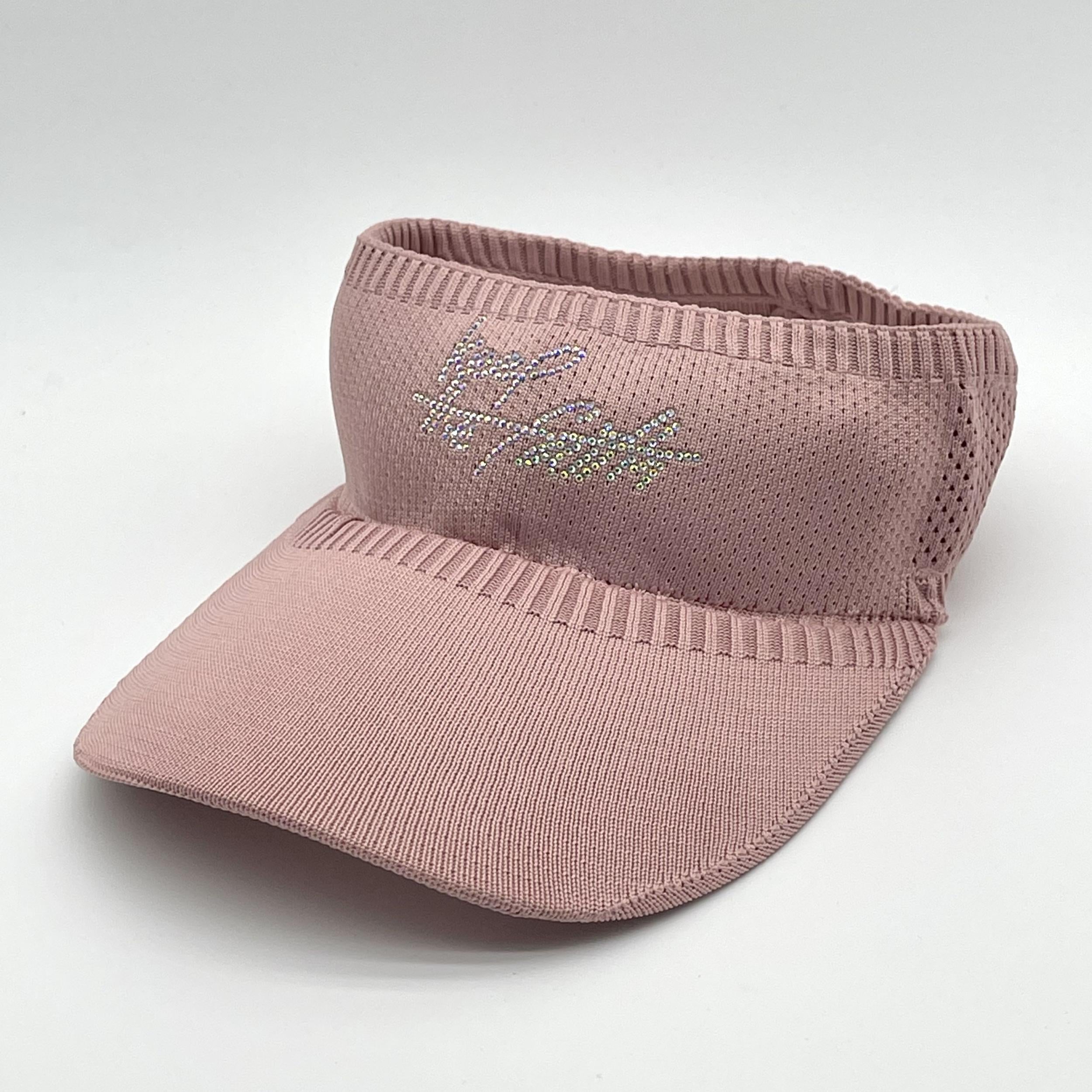 Pink Rhinestone Knitted Visor Hat UV Protection Lightweight Baseball Cap
