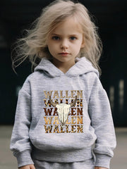Bull Pattern Long Sleeve Hooded Sweatshirt Girls Comfy Hoodies Pullover