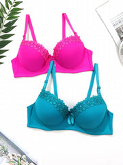 2pcs Lace Push Up Bra Comfy & Breathable Women's Lingerie