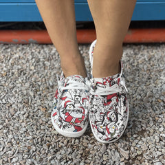 Women's Christmas Pattern Canvas Shoes Casual Slip On Lightweight Shoes