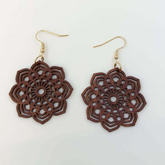 Flower Hollow Dangle Earrings Wooden Boho Style Gift