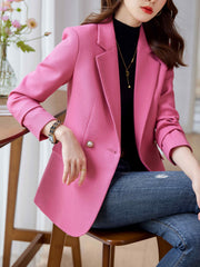 Solid Lapel Button Front Blazer Casual Long Sleeve Blazer