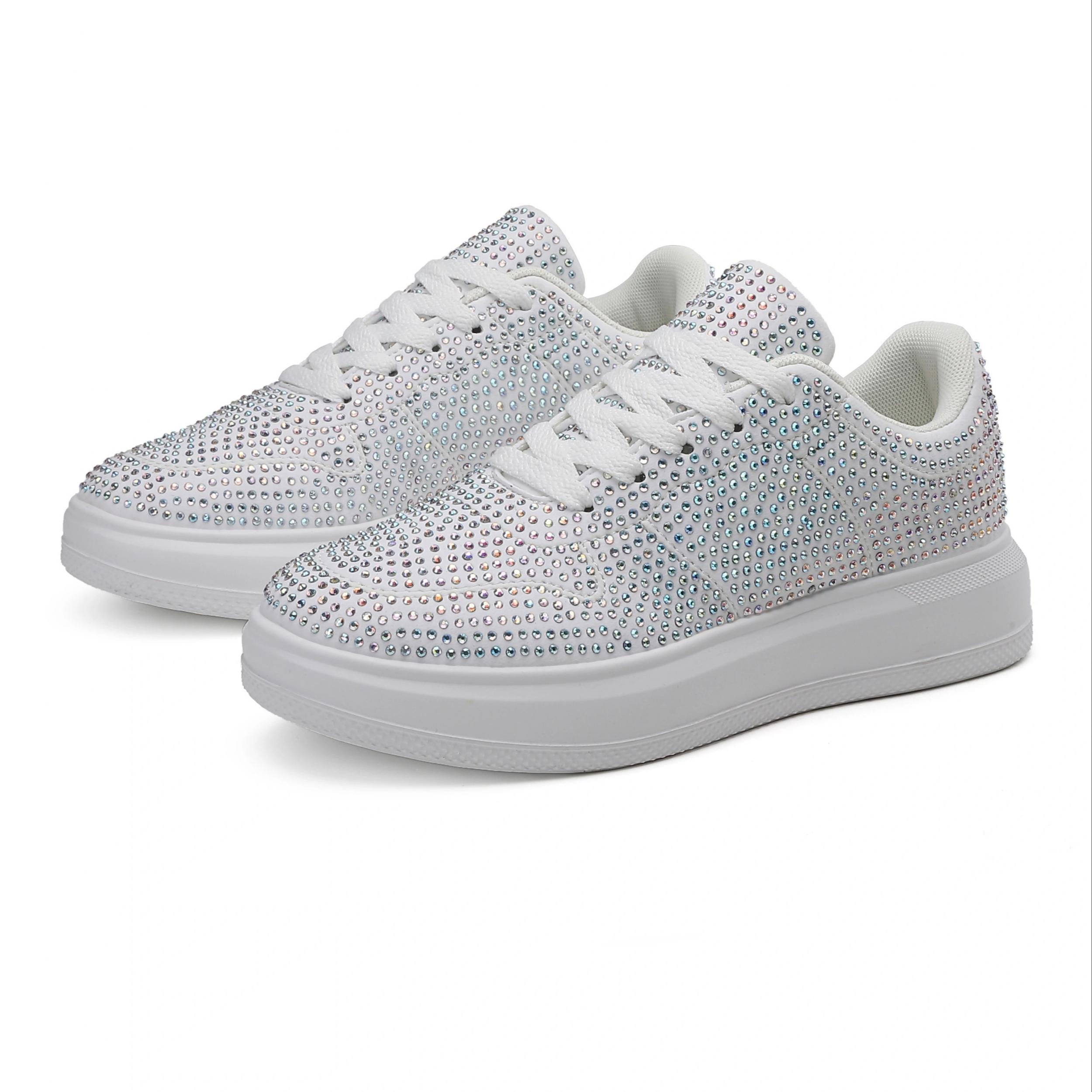 Rhinestone Flat Skateboard Shoes, Diamond Decor, Portable