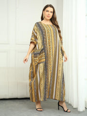 Patchwork Print Batwing Sleeve Loose Fit Maxi Jalabiya Dress