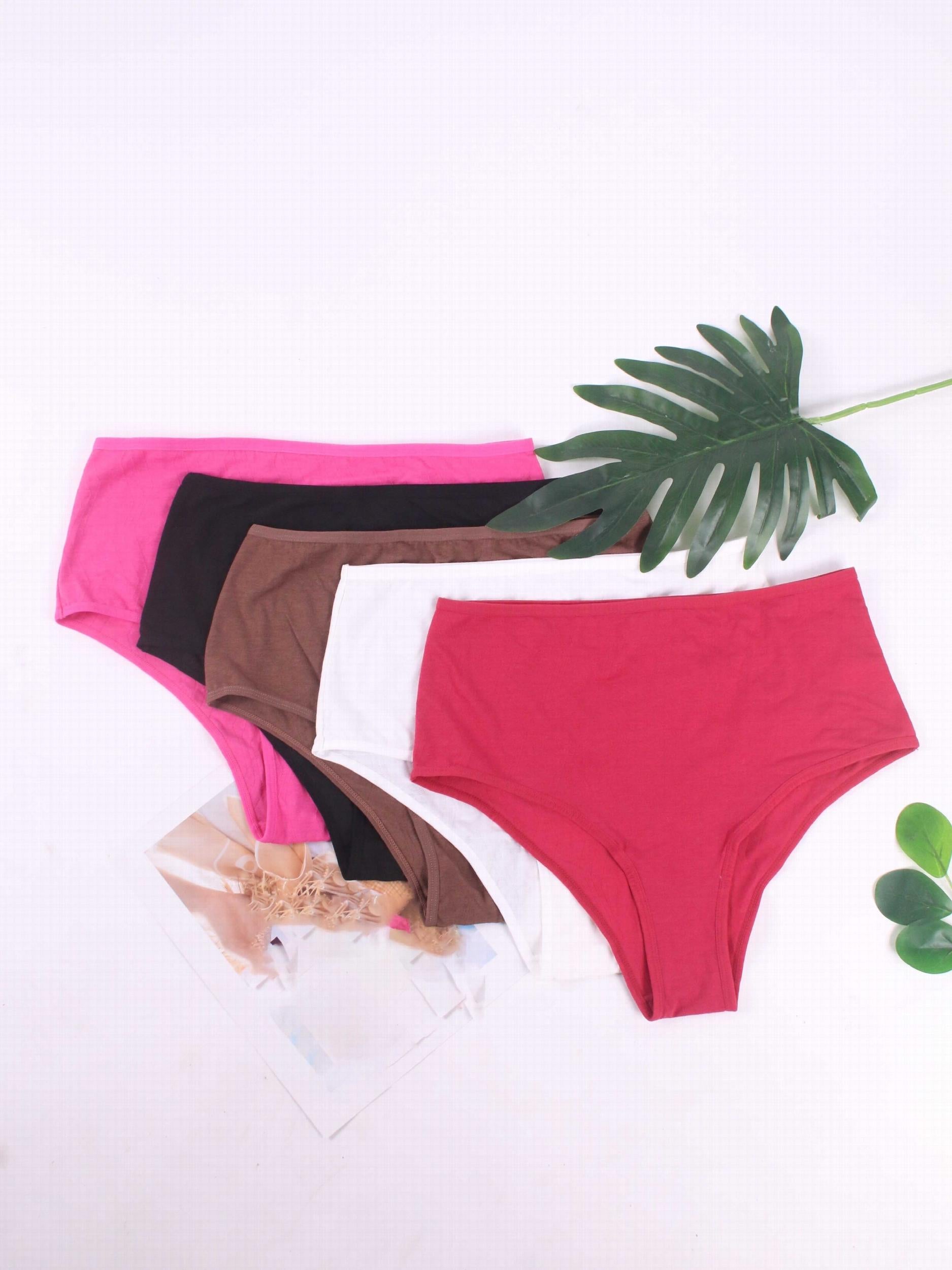 5 Pack Plus Size Floral Jacquard Mid Waisted Stretch Briefs Set
