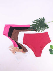 5 Pack Plus Size Floral Jacquard Mid Waisted Stretch Briefs Set