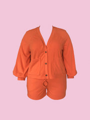 Solid Button Up Cardigan & Shorts 2 Piece Set