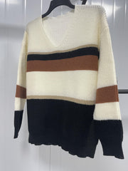 Striped Long Sleeve V Neck Sweater