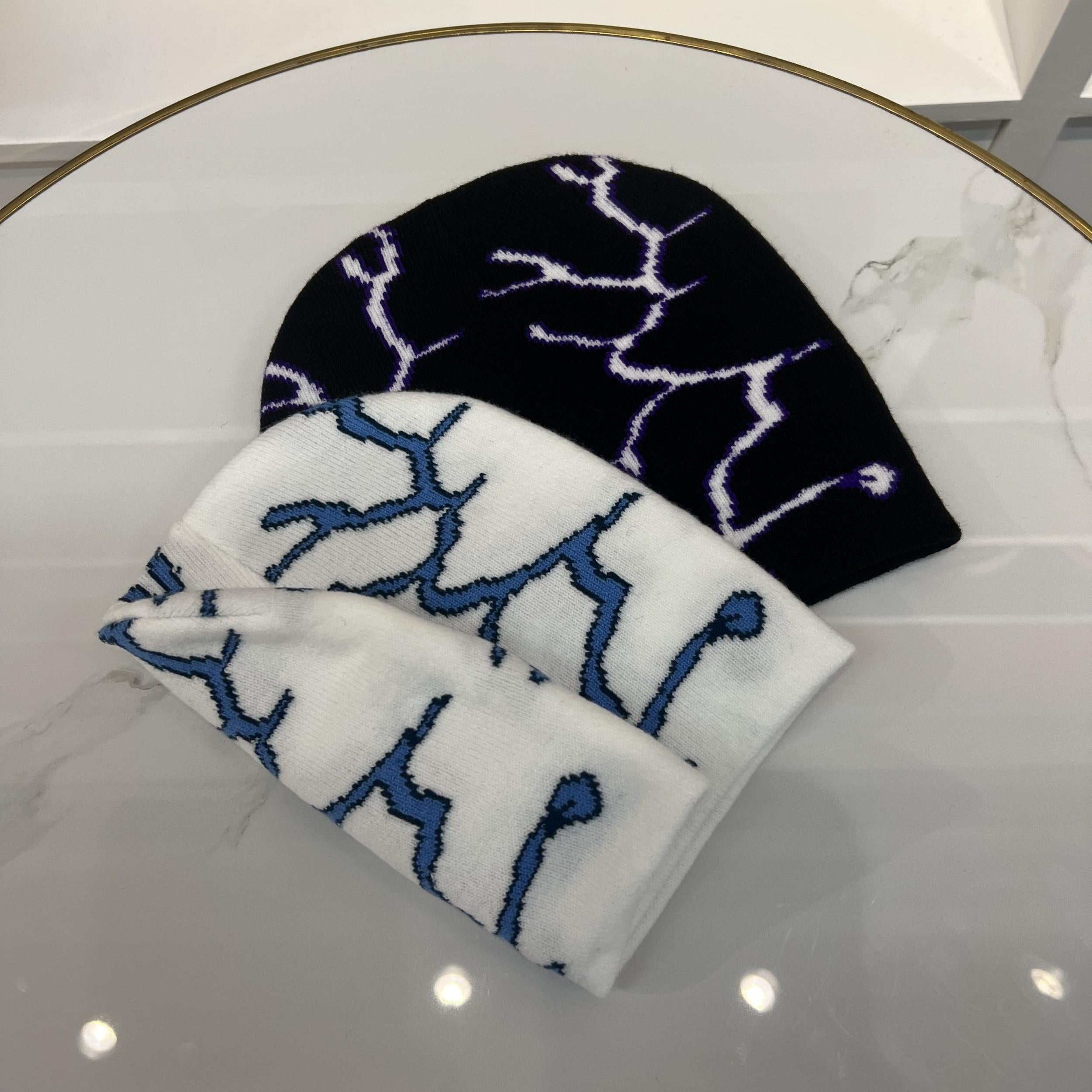 Winter Beanie Hat with Lightning Embroidery