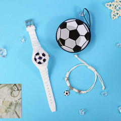 3pcs Boys' Quartz Watch Set Sports Style Soft Silicone Strap Football Watch