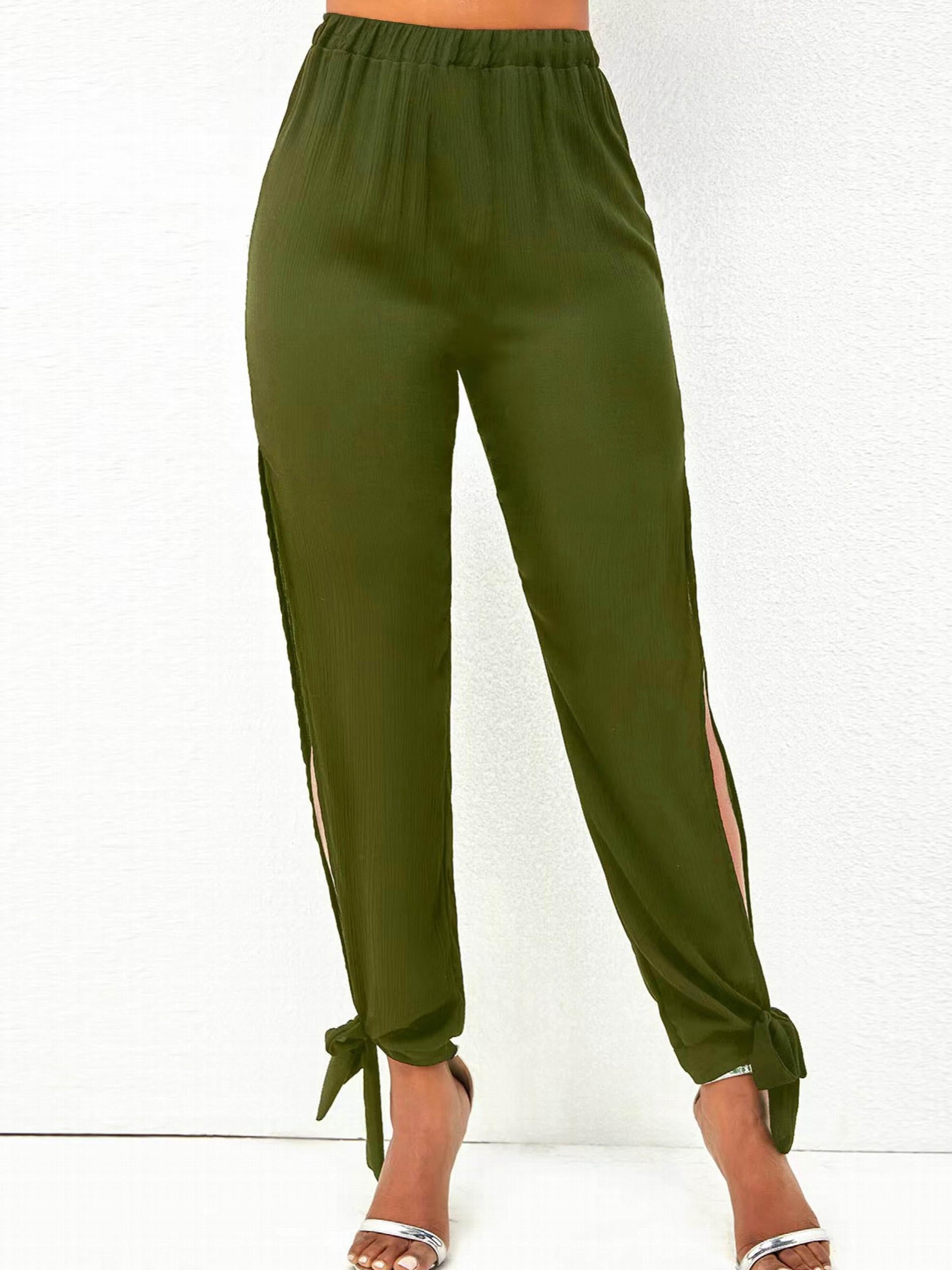 Side Slit High Waist Pants Solid Casual Pants Women's Clothing