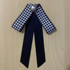 Faux Pearl Decor Bow Tie Houndstooth Bow Tie Brooch Neck Ties Collar Pins