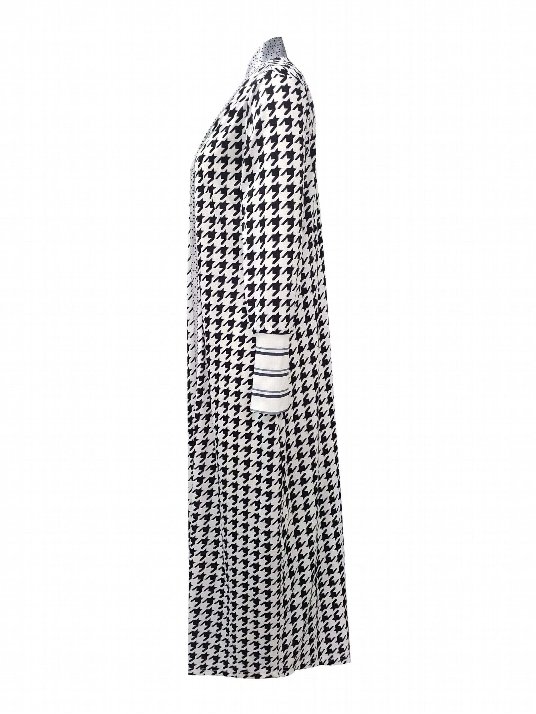 Houndstooth Open Front Cardigan Long Sleeve Knitwear for Fall