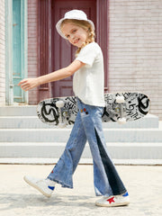 Girls Cotton Flared Faux Denim Print Bell Bottom Pants Soft Comfortable