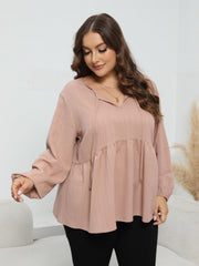 Casual Blouse Women's Plus Solid Striped Lantern Sleeve V Neck
