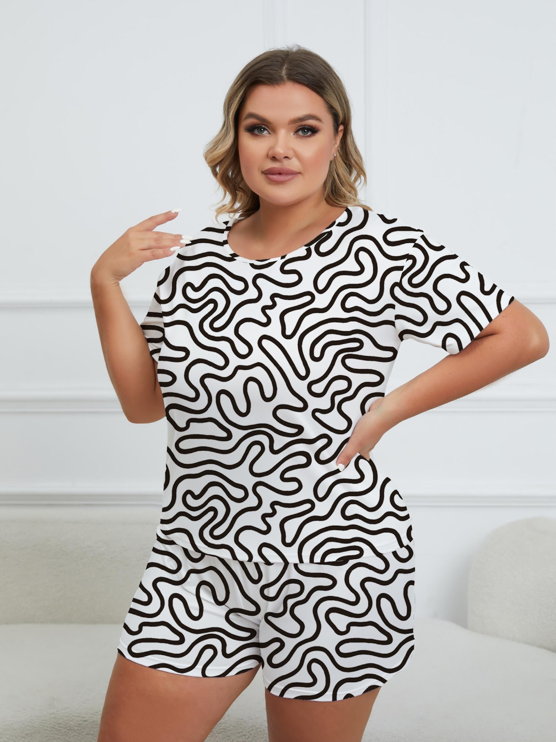 Abstract Geo Print Tee & Shorts Loungewear Set