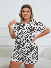 Abstract Geo Print Tee & Shorts Loungewear Set