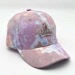 Pink Tie Dye Print Baseball Cap with Rhinestone Crown Decoration