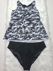 Camo Print Tankini Set Women's Racer Back Swimsuit Two Piece