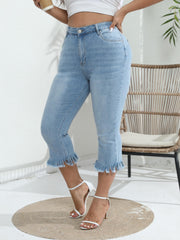 Solid Fringe Trim High Stretch Cropped Jeans