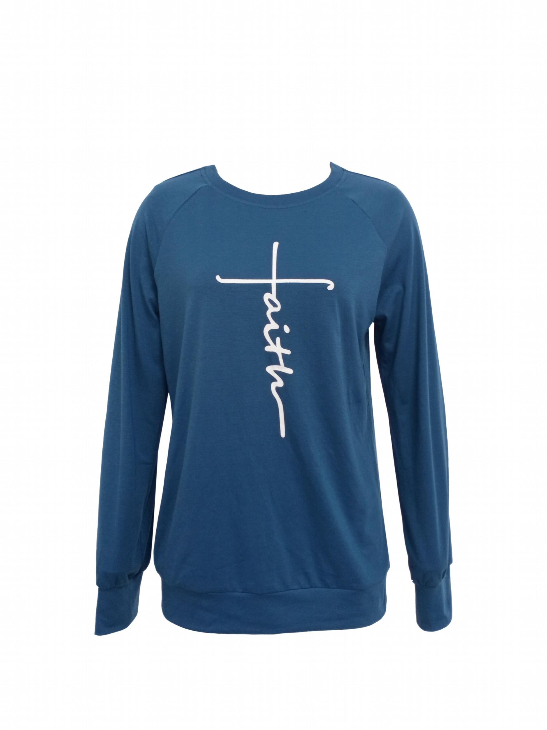 Faith Letter Print Sweatshirt Crew Neck Long Sleeve Women's Clothing