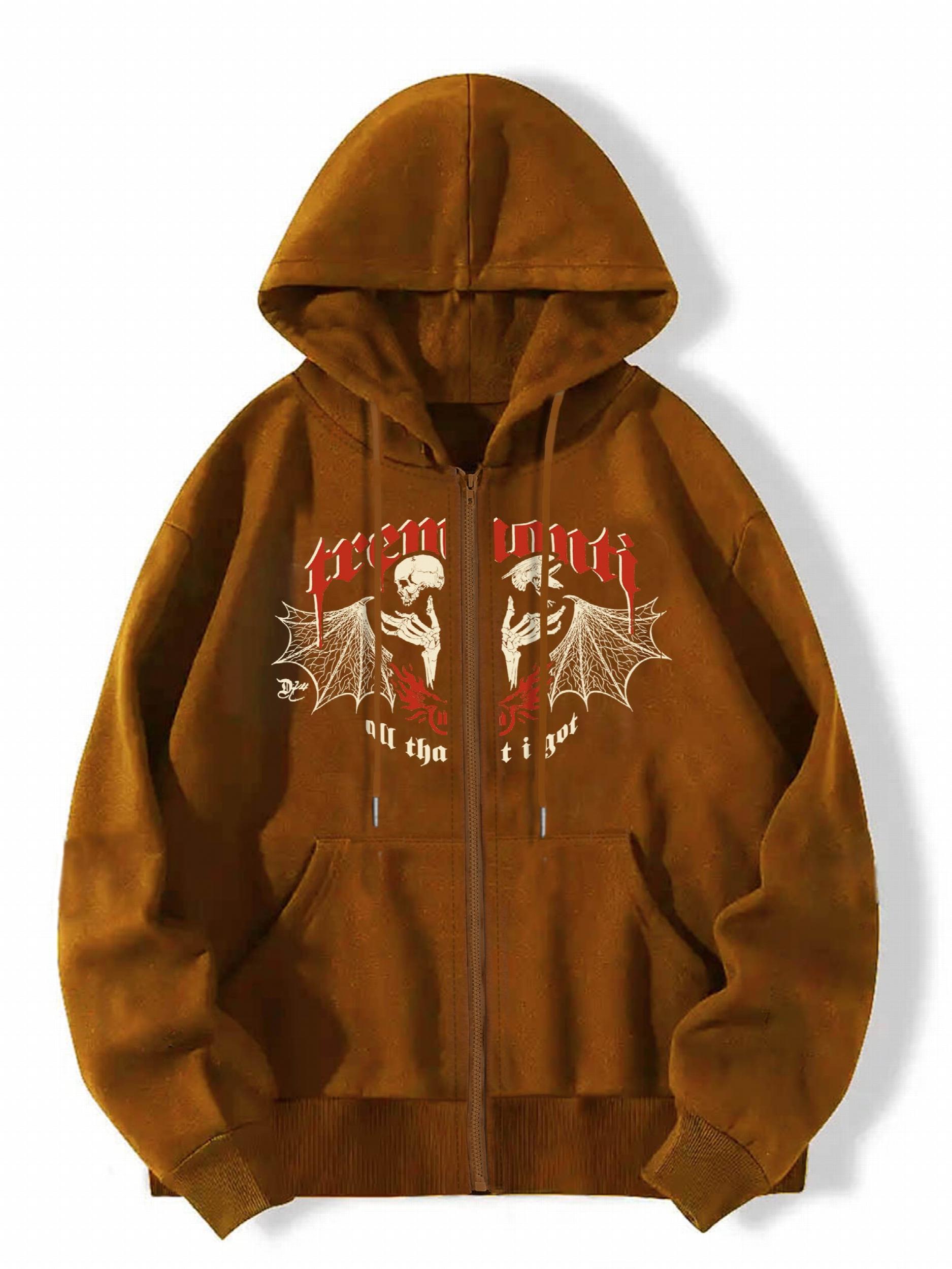 Skull Graphic Hooded Sweatshirt Zip-Up Hoodie