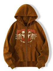 Skull Graphic Hooded Sweatshirt Zip-Up Hoodie