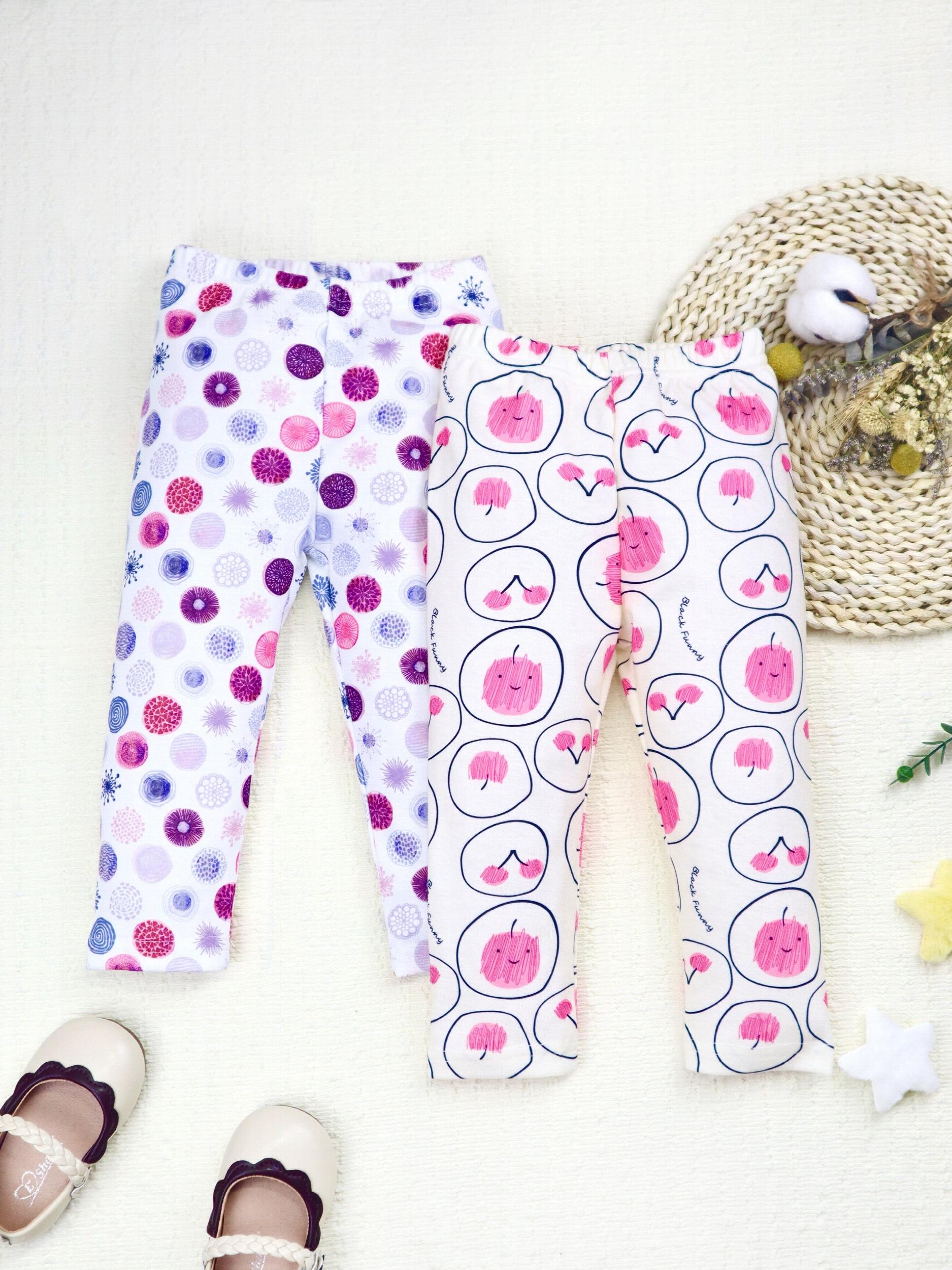 Special Fabric Girls Pants Cherry & Circle Print Girls Leggings 2pcs Set