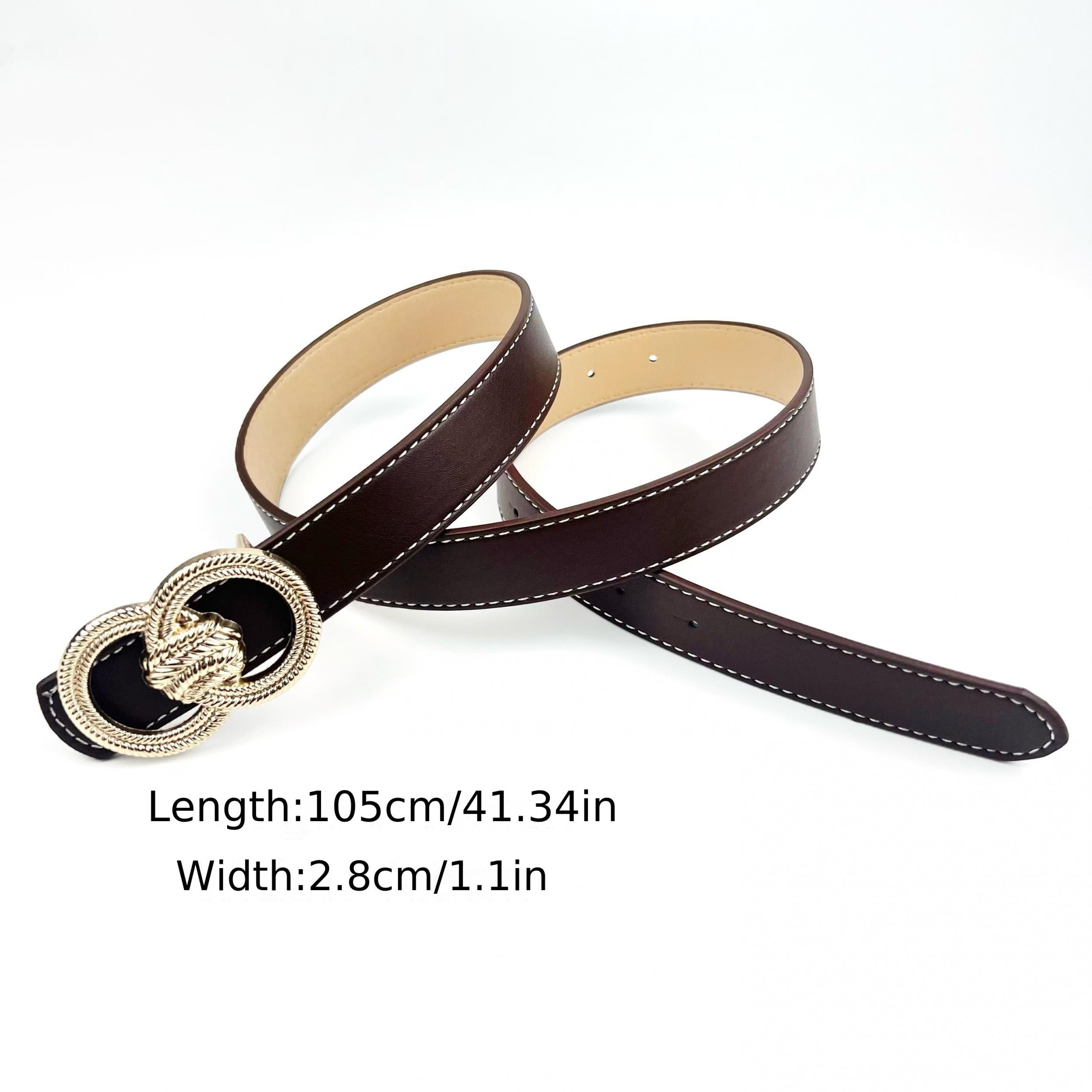 Threaded Round Buckle PU Belt Vintage Solid Thin Belt for Women
