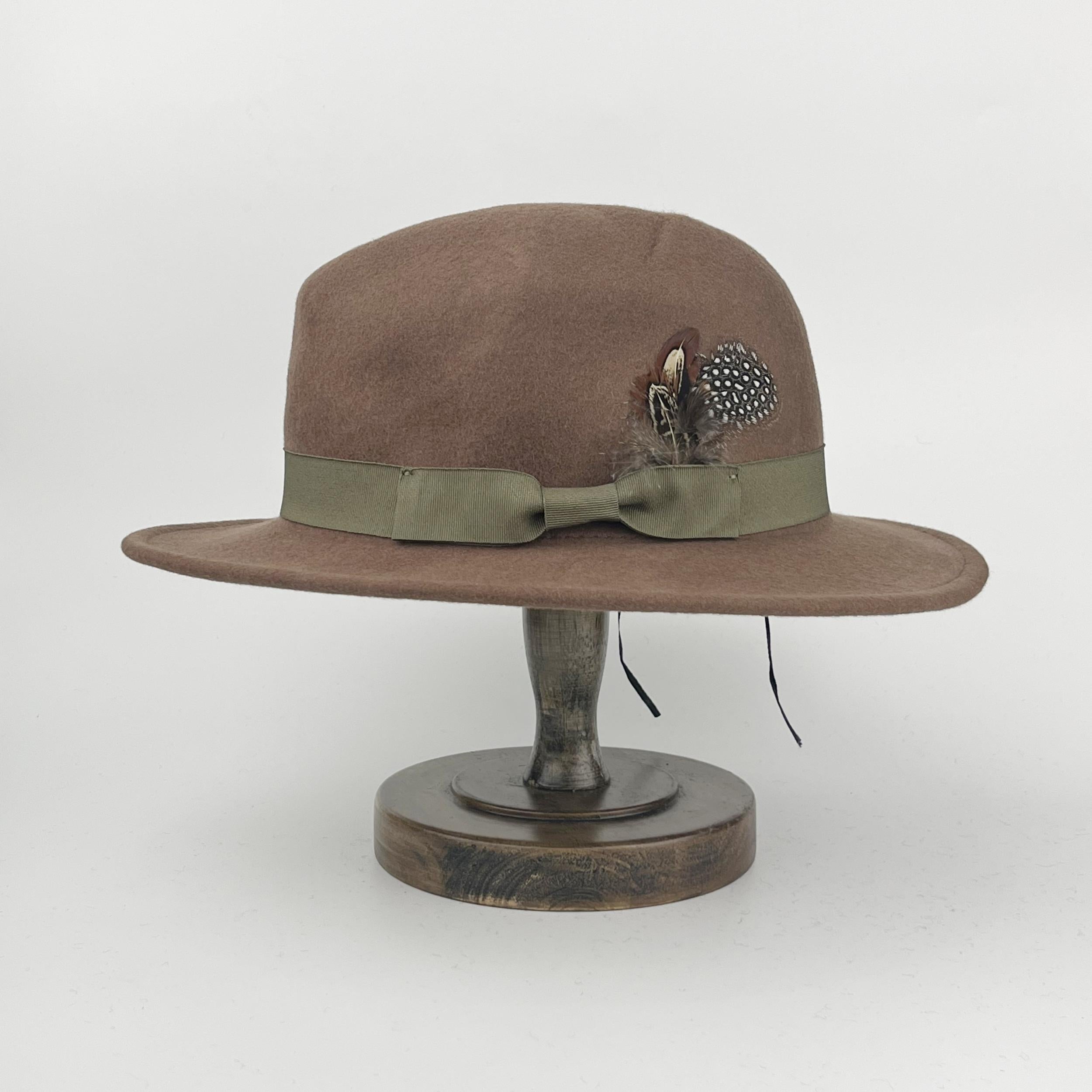 Men's Wide Brim Fedora Tweed Jazz Hat With Feather