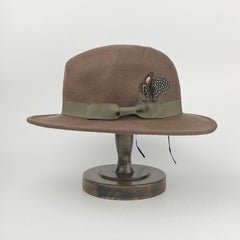 Men's Wide Brim Fedora Tweed Jazz Hat With Feather