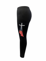 Women's Plus Flag & Cross Print Leggings