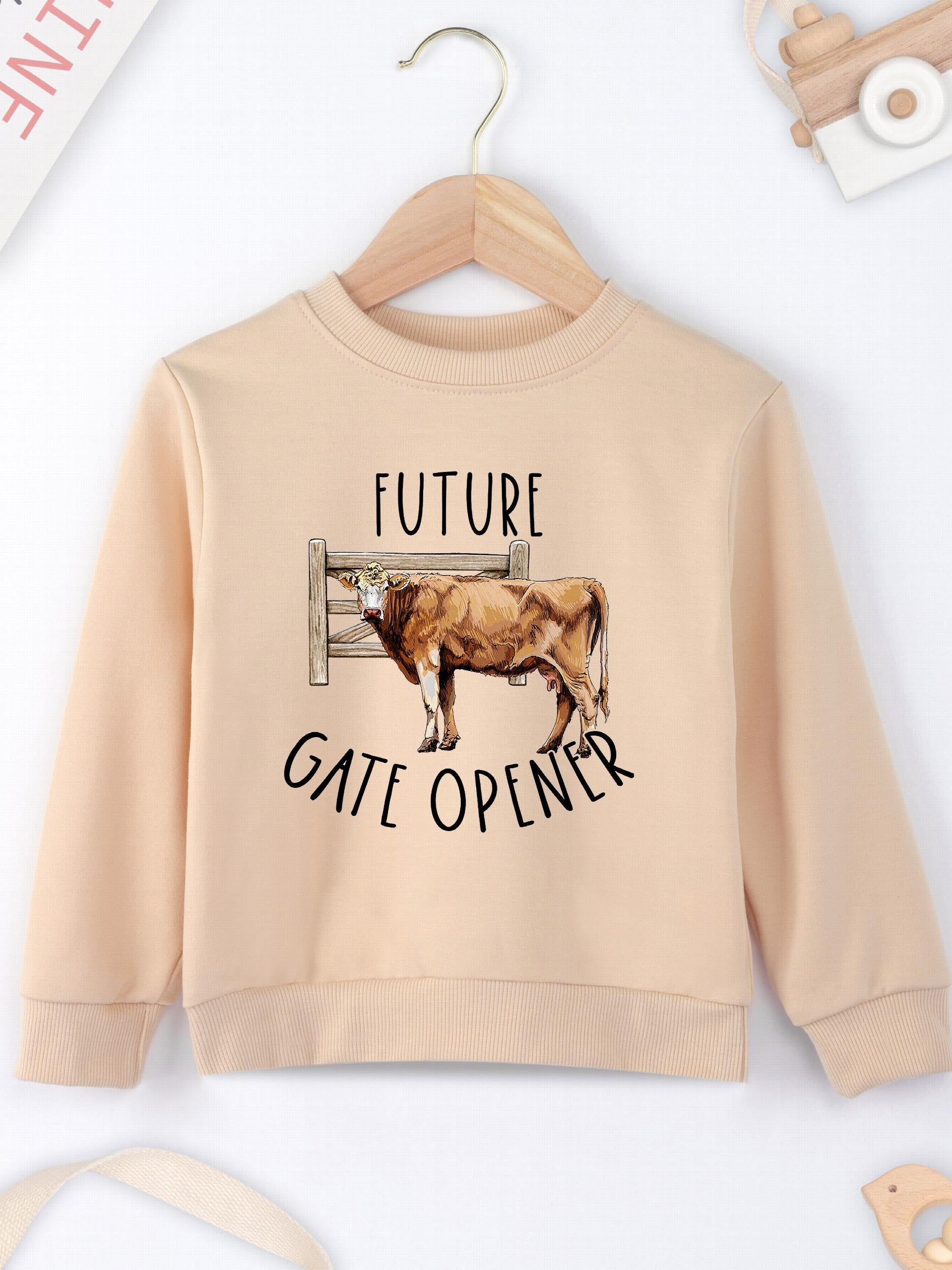 Boy Hoodie Cow Pattern Printing Soft Round Neck Casual Top