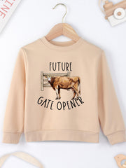 Boy Hoodie Cow Pattern Printing Soft Round Neck Casual Top