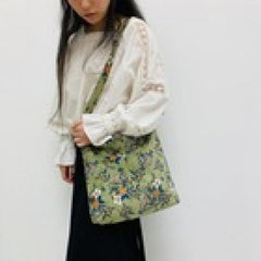Japanese Corduroy Flower Printing Shoulder Bag Women Cross Body Bag
